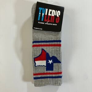 Tyler's Texas Flag Athletic Crew Socks L/XL Gray Red Blue Made in USA NWT